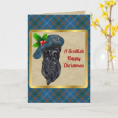 ベインバッジ&タータンチェックパーソナライズされたクリスマス カード (黄色い花)