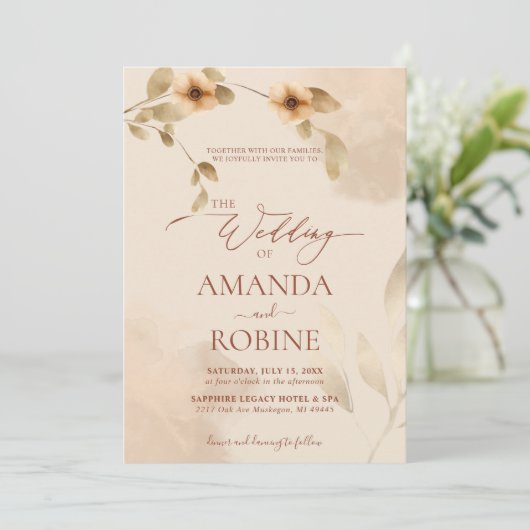 ベイ素朴エレガントージュブラウン結婚式招待状 招待状 (スタンド正面)