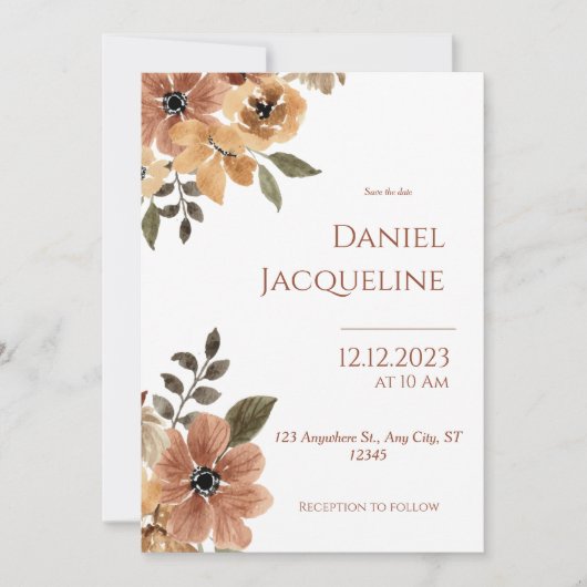 ベイ素朴ージブラウンフローラ結婚ズ 招待状 (正面)