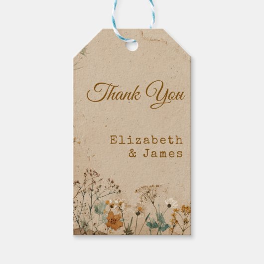 ベイ縁どジ素朴ボホワイルドフラワー結婚ズ ギフトタグ (正面)