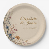 ベイ縁どジ素朴ボホワイルドフラワー結婚ズ ペーパープレート (正面)