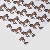 ベイ・ブラウン かわいい カートゥーンの手綱を引かれて歩く馬の模様 薄葉紙 (詳細)