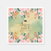 ベオウピンクの水色フローラ植物卒業 スタンダードカクテルナプキン (正面)