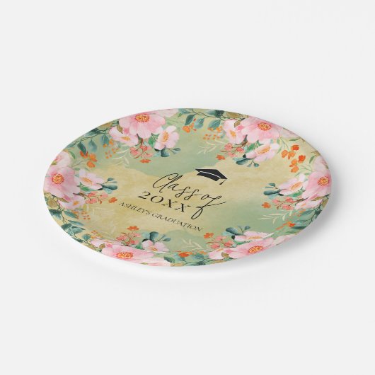 ベオウピンクの水色フローラ植物卒業 ペーパープレート (アングル)