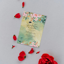 ベオウピンクの水色フローラ植物卒業 招待状