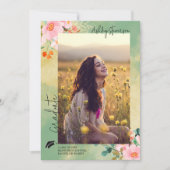 ベオウピンクの水色フローラ植物卒業 案内状 (正面)