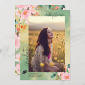 ベオウピンクの水色フローラ植物卒業 案内状 (正面/裏面)