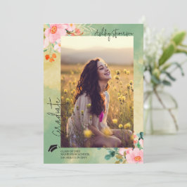 ベオウピンクの水色フローラ植物卒業 案内状