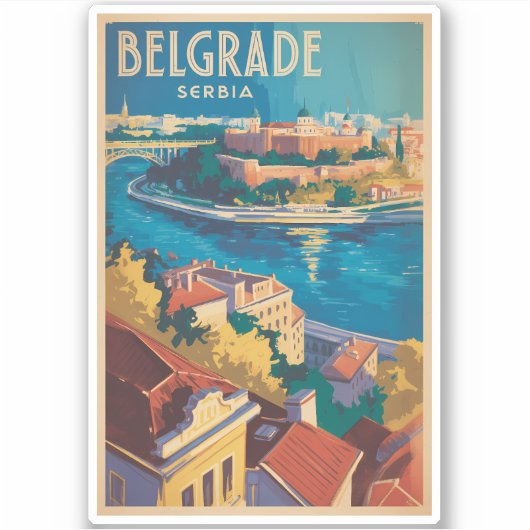 ベオグラード セルビア 川 イラスト 旅行 アート シール (正面)