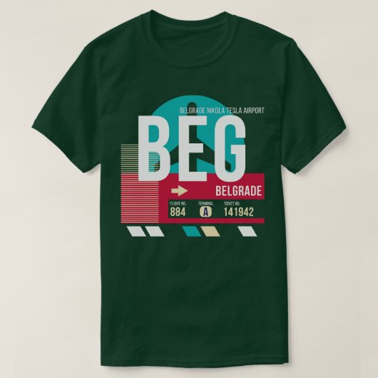 ベオグラードBEG空港コード手荷物ラベル Tシャツ (デザイン正面)