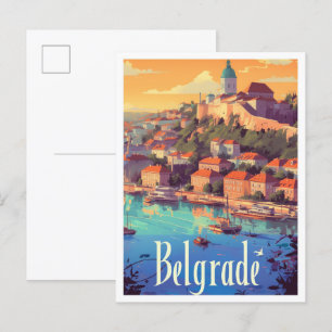 ベオグラードSerbia Art Vintage Travelイラストレーション ポストカード