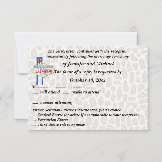 ベガスでの披露宴の出欠確認 ヒョウの毛皮 出欠カード (裏面)