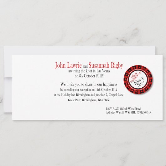 ベガスでの披露宴(お二人のためにカスタマイズしますのでご連絡ください) 招待状 (裏面)