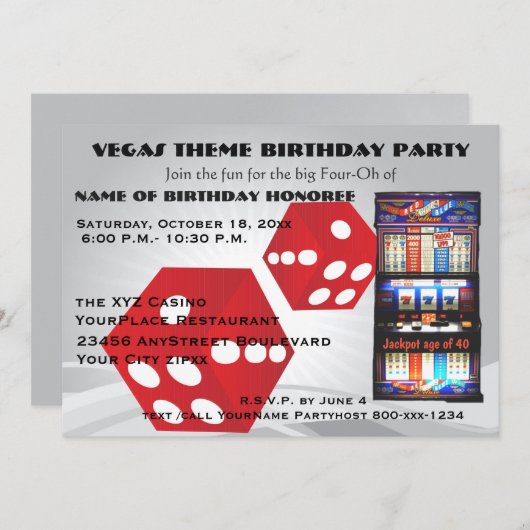 ベガスのカジノのテーマの大人の誕生会 招待状 (正面/裏面)