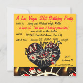 ベガスのカジノのテーマの第21誕生会 招待状 (正面)