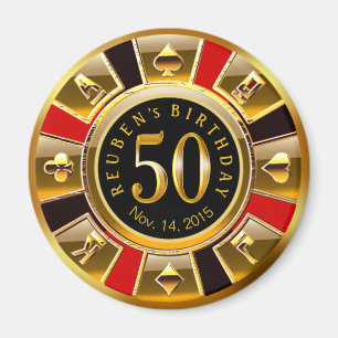 ベガスのカジノの破片第50の誕生日 の赤の金ゴールドの黒 マグネット
