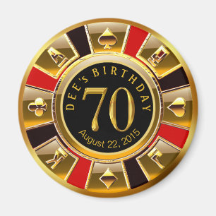 ベガスのカジノの破片第70の誕生日 の赤の金ゴールドの黒 マグネット