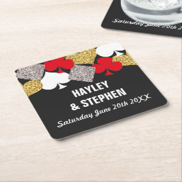 ベガスのコースターの結婚披露宴のカジノのグリッター スクエアペーパーコースター