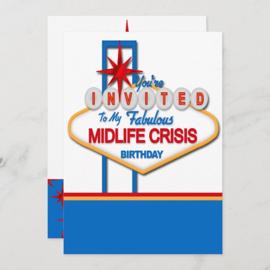 ベガスのスタイルの中年の危機の誕生日 招待状 (正面/裏面)