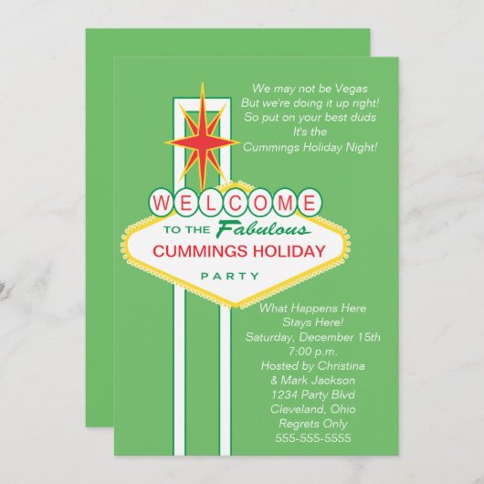ベガスの休日のパーティの招待状への歓迎 招待状 (正面/裏面)