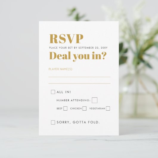 ベガスウェディングパーティーおもしろい入った？黒と金ゴールド 出欠カード (スタンド正面)