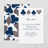 ベガスウェディング ネイビーブルー シルバー 追加情報カード 招待状 (正面/裏面)