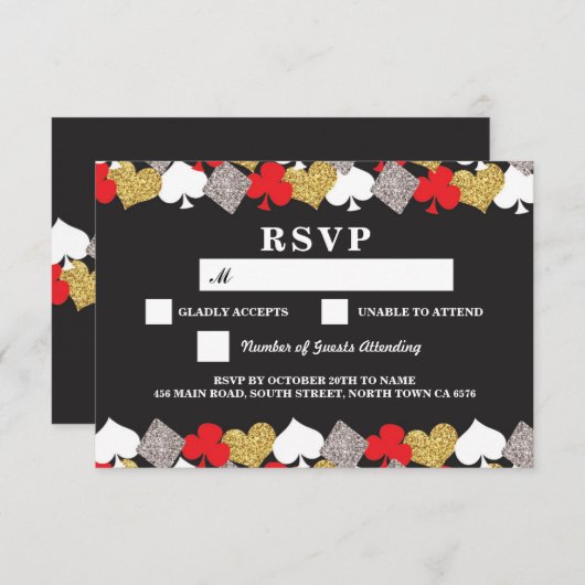 ベガスカジノの結婚式への返信カード 招待状 (正面/裏面)
