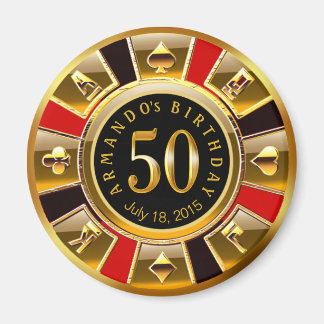 ベガスカジノチップ50誕生日 |赤い金ゴールド黒 マグネット