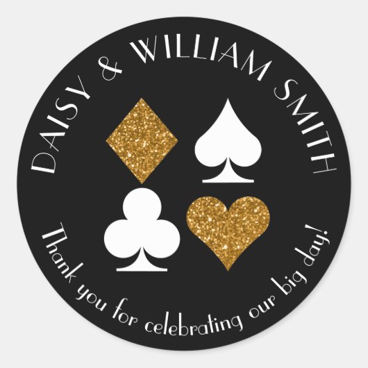 ベガスカジノテーマカスタムステッカー金ゴールドグリッター ラウンドシール (正面)