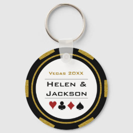 ベガスカジノトランプのポーカーチップネイビーブルーホワイト結婚ズ キーホルダー