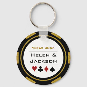 ベガスカジノトランプのポーカーチップネイビーブルーホワイト結婚ズ キーホルダー