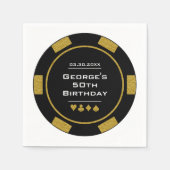 ベガスカジノトランプのポーカーチップブラック金ゴールド誕生日 スタンダードカクテルナプキン (正面)