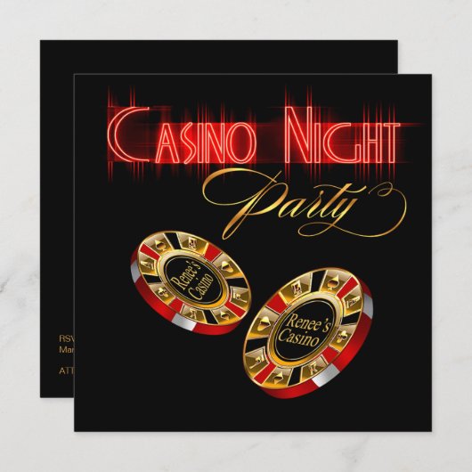 ベガスカジノナイト　私に２つ　あなたの名前をチップに書いてください 招待状 (正面/裏面)
