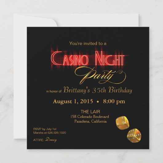 ベガスカジノナイト　私に２つ　あなたの名前をチップに書いてください 招待状 (裏面)