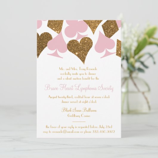 ベガスカジノパーティーフェイク金ゴールドグリッターと任意の色 招待状 (スタンド正面)