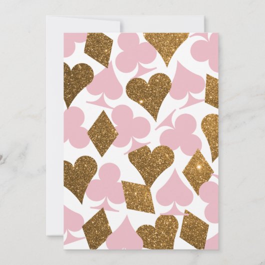 ベガスカジノパーティーフェイク金ゴールドグリッターと任意の色 招待状 (裏面)