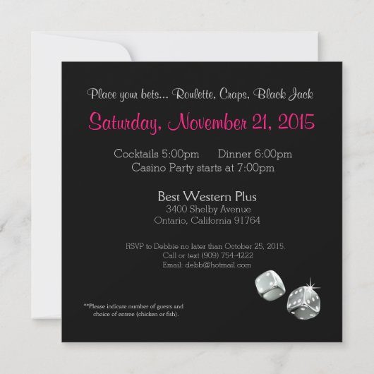 ベガスカジノパーティー50誕生日 招待状 (裏面)