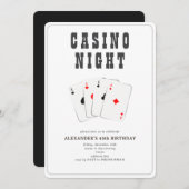 ベガスカジノブラックジャックトランプのポーカーナイトブラックパーティー 招待状 (正面/裏面)