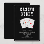 ベガスカジノブラックジャックポーカーナイトブラックパーティー 招待状 (正面/裏面)