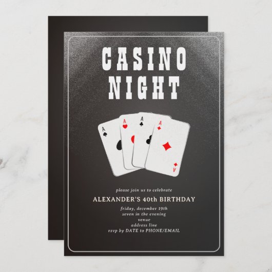 ベガスカジノブラックジャックポーカー夜パーティー 招待状 (正面/裏面)