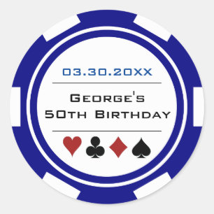 ベガスカジノポーカーチップ ネイビーブルー ホワイト 誕生日 ラウンドシール