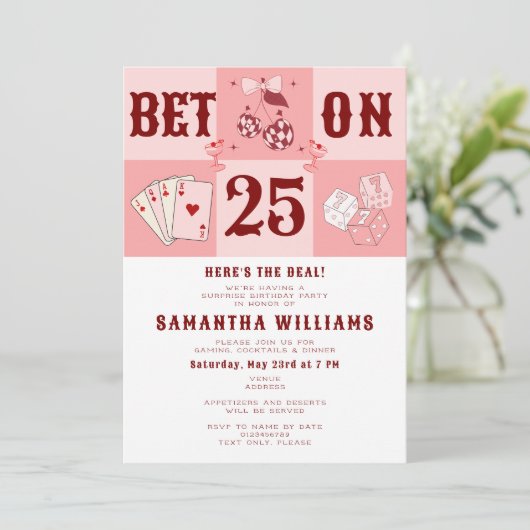 ベガスカジノポーカー レトロディスコカウガール 誕生日 招待状 (スタンド正面)