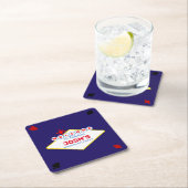 ベガスサインミッドナイトブルーパーソナライズされた スクエアペーパーコースター (インサイチュ)