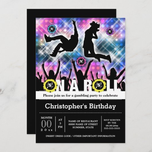 ベガスディスコ賭博テーマパーティークラブシーン 招待状 (正面/裏面)
