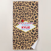 ベガスパーソナライズされたサインレオパード ビーチタオル (正面)