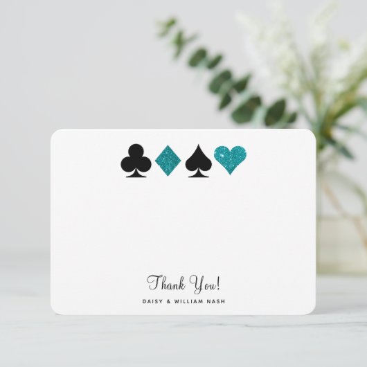 ベガスフェイクティール（緑がかった色）グリッターフラットサンキューカード 出欠カード (スタンド正面)