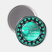 ベガスラッキーインラブハートカジノチップアクア マグネット (正面/裏面)