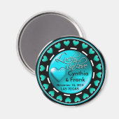 ベガスラッキーインラブハートカジノチップティール(緑がかった色) マグネット (正面/裏面)