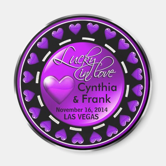 ベガスラッキーインラブハートカジノチップパープル マグネット (正面)