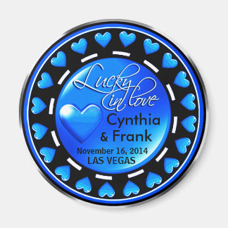 ベガスラッキーインラブハートズカジノチップブルー マグネット